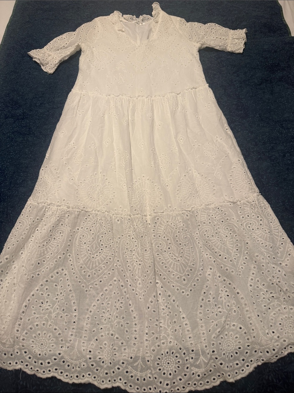 Cupshe, White Eyelet Midi Dress - Elegant Summer Dress. XS
